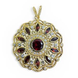 Gold Vermeil .925 Simulated Garnet and CZ Medallion Pendant